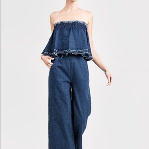 OFF THE SHOULDER JUMPSUIT - M / DENIM BLUE